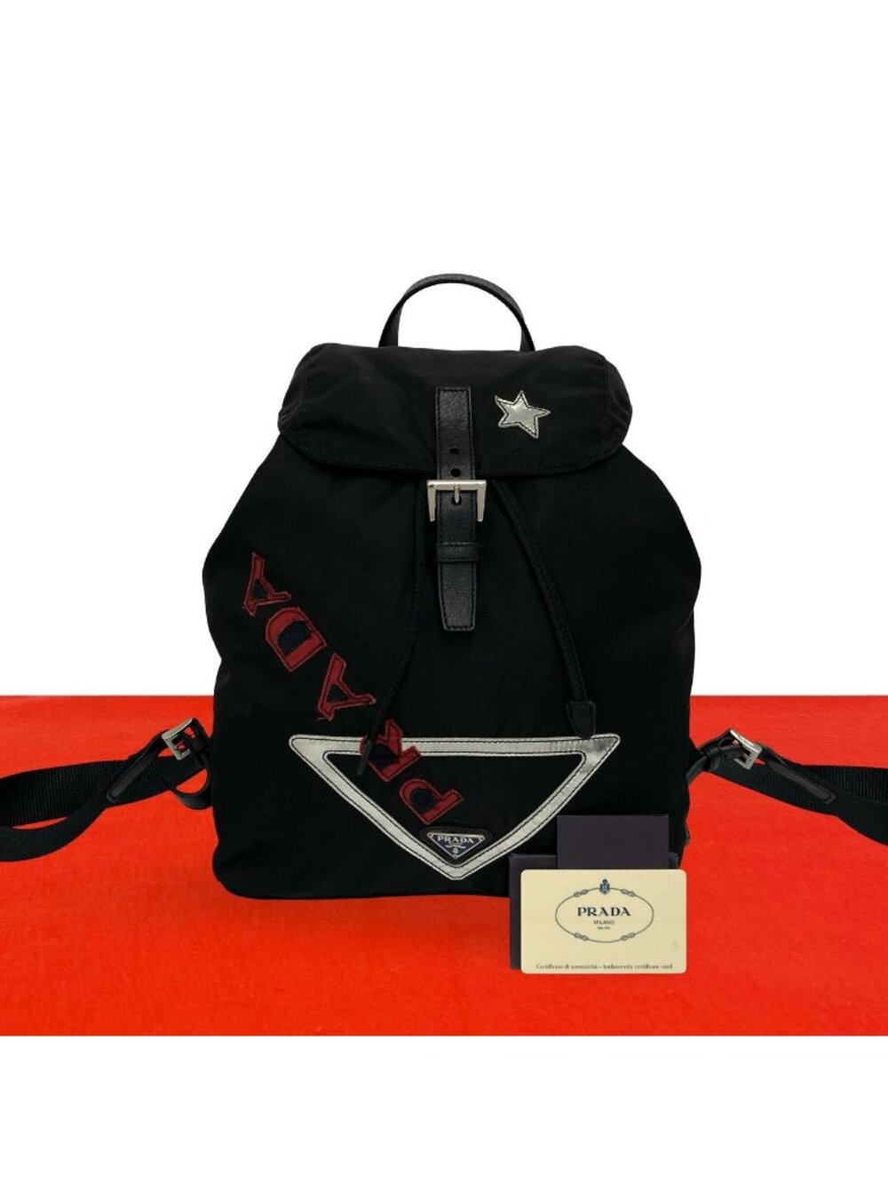 Prada Triangle Logo Tessuto Pocono Nylon Leather Backpack Black